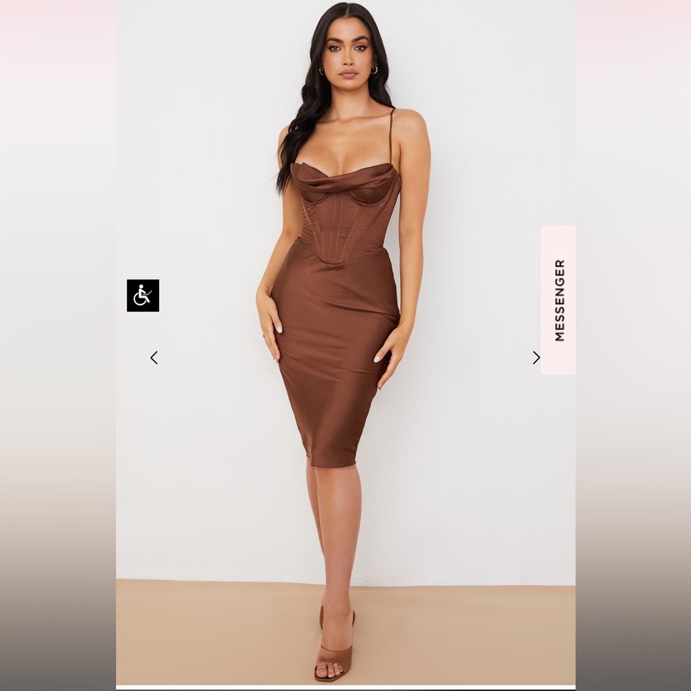 House of CB MYRNA Chocolate brown satin corset dress